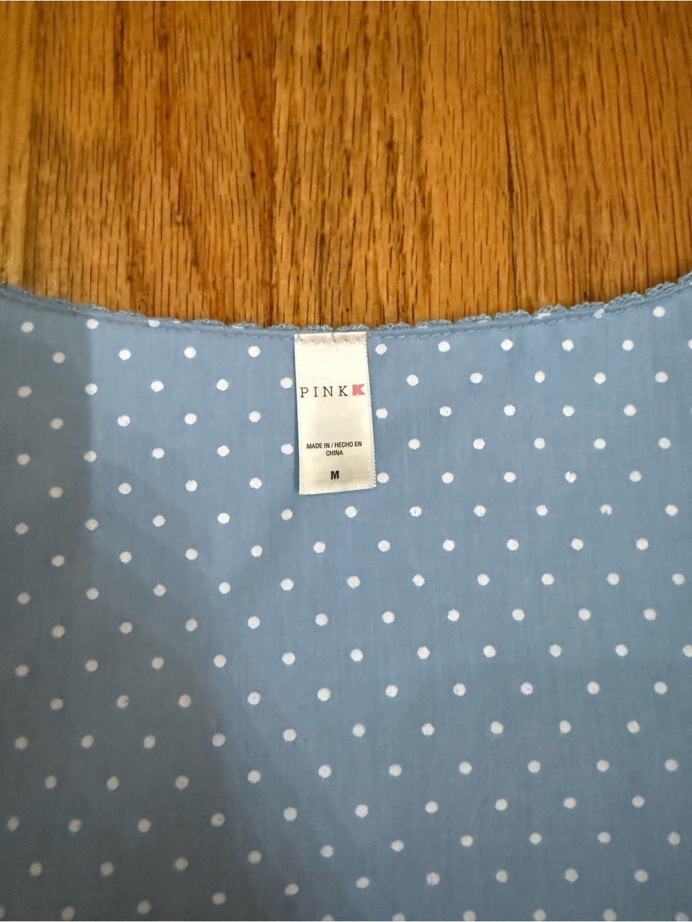 PINK Blue Polka Dot Lace Trim Pearl Button Short Sleeve Nightgown Grandma Core M - Picture 5 of 9